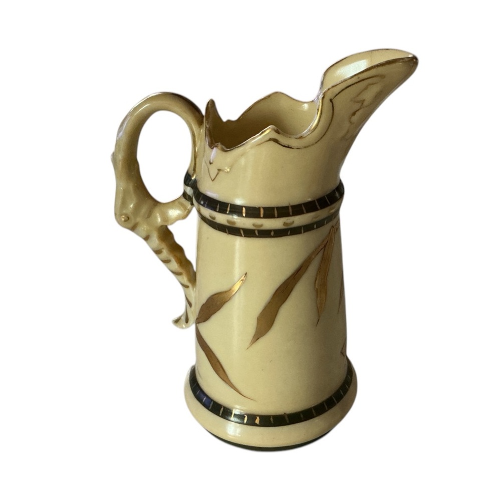 Antique Porcelain Pitcher Elephant Handle Aesthetic Movement Duck Design